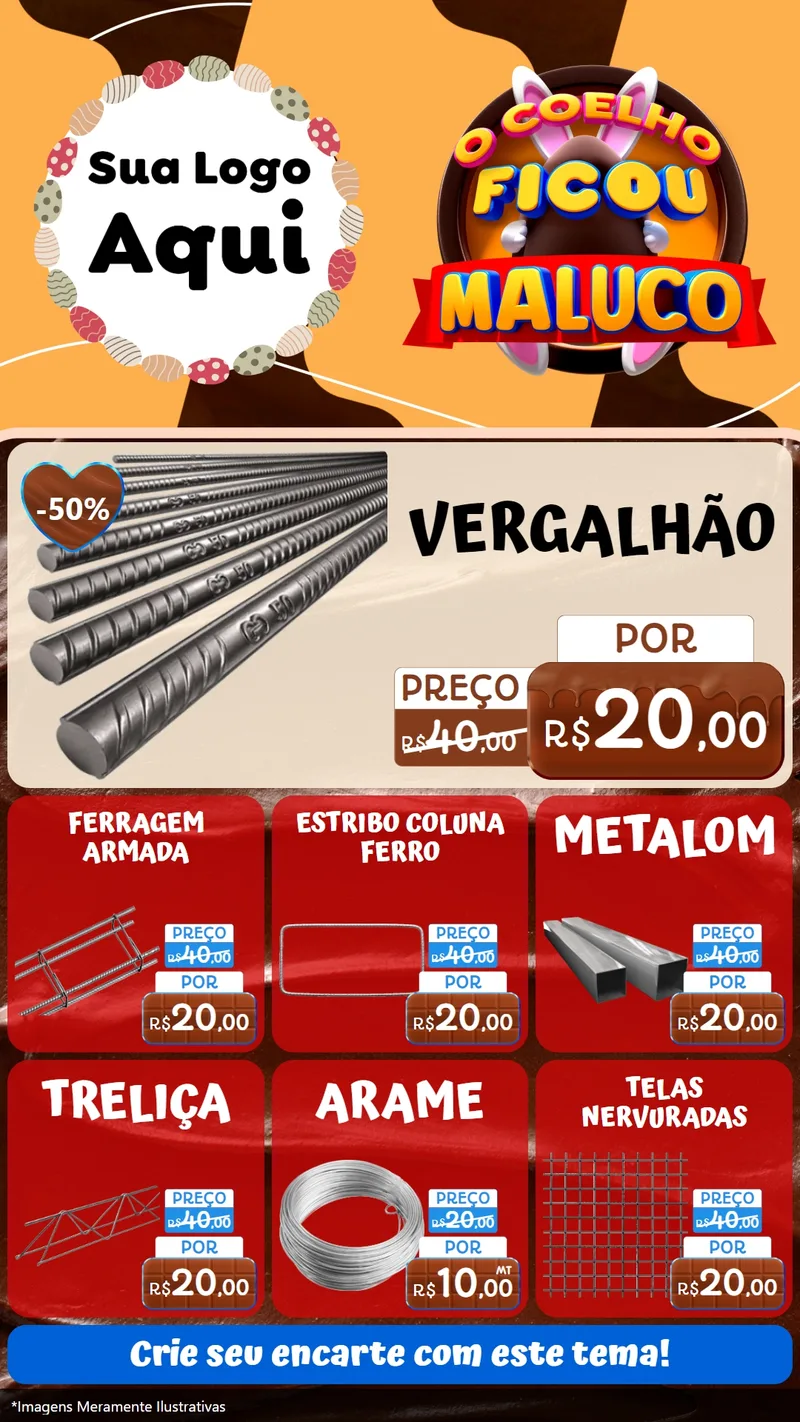 Modelo de Rede Social para Stories com o tema O Coelho Ficou Maluco - Páscoa para Ferragens
