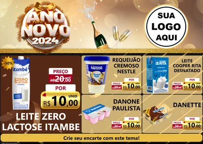 Modelo de Encarte para Encarte A4 Horizontal com o tema Feliz Ano Novo 2027 para Frios e Laticínios