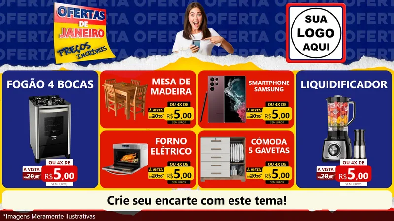 Modelo de TV para TV Horizontal com o tema Ofertas de Janeiro - Preços Incríveis para Móveis e Eletro