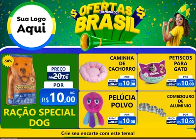 Modelo de Encarte para Encarte A4 Horizontal com o tema Ofertas Semana do Brasil para Pet Shop