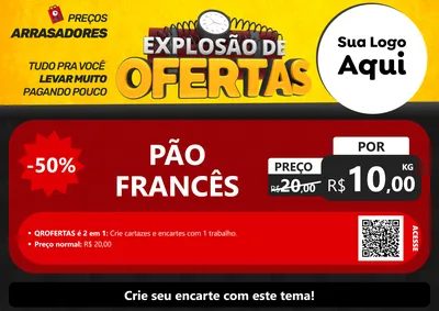 Modelo de Cartaz para Cartaz A4 Horizontal com o tema Explosão de Ofertas para Padaria