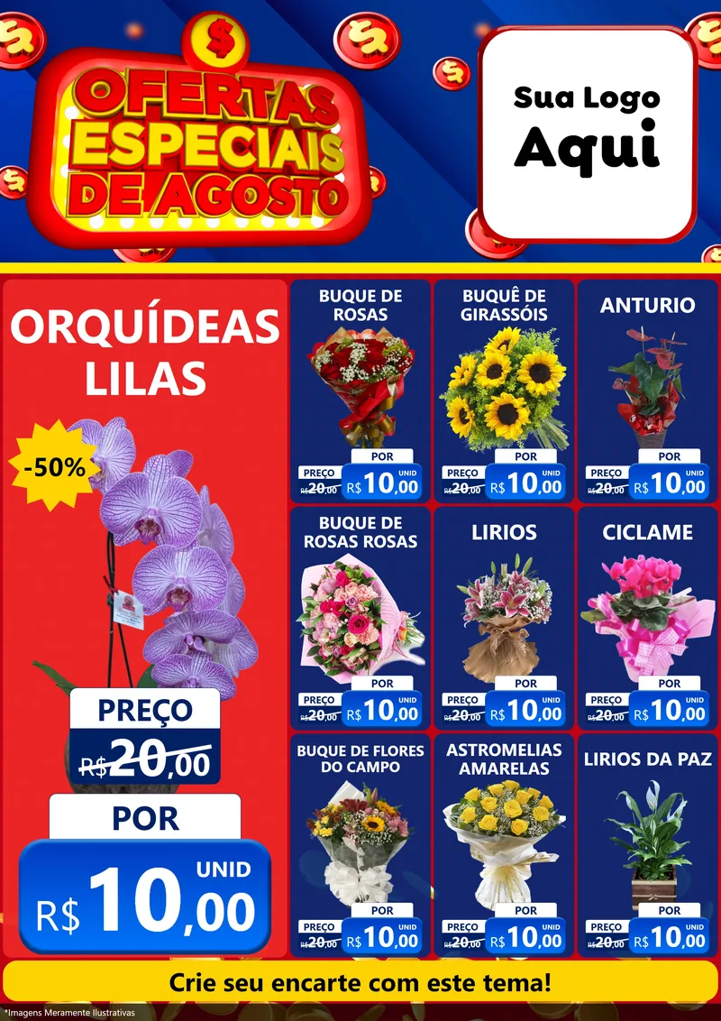 Modelo de Encarte para Encarte A4 Vertical com o tema Ofertas Especiais de Agosto para Floricultura e jardim