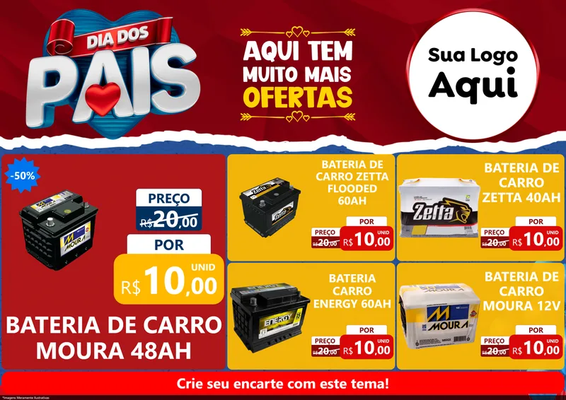 Modelo de Encarte para Encarte A4 Horizontal com o tema Dia dos Pais para Baterias Elétricas