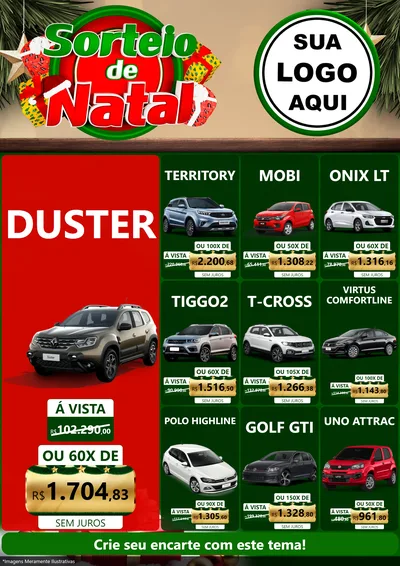 Modelo de Encarte para Encarte A4 Vertical com o tema Sorteio de Natal para Concessionaria de Carros