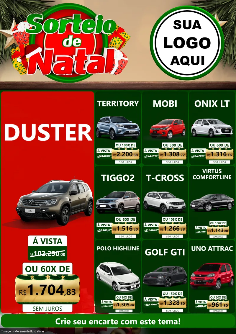 Modelo de Encarte para Encarte A4 Vertical com o tema Sorteio de Natal para Concessionaria de Carros