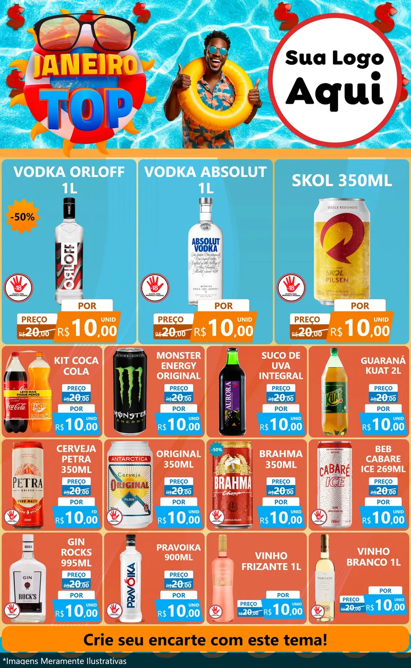 Modelo de Encarte para Encarte Grande com o tema Janeiro Top para Distribuidora de bebidas
