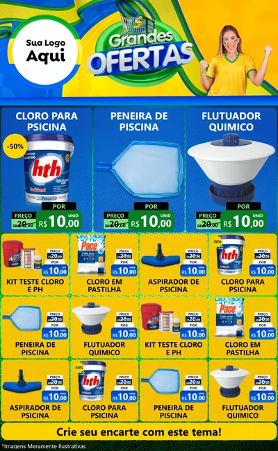 Modelo de Encarte para Encarte Grande com o tema Grandes Ofertas para Produtos para Piscina
