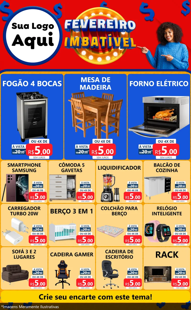 Modelo de Encarte para Encarte Grande com o tema Fevereiro Imbatível para Móveis e Eletro