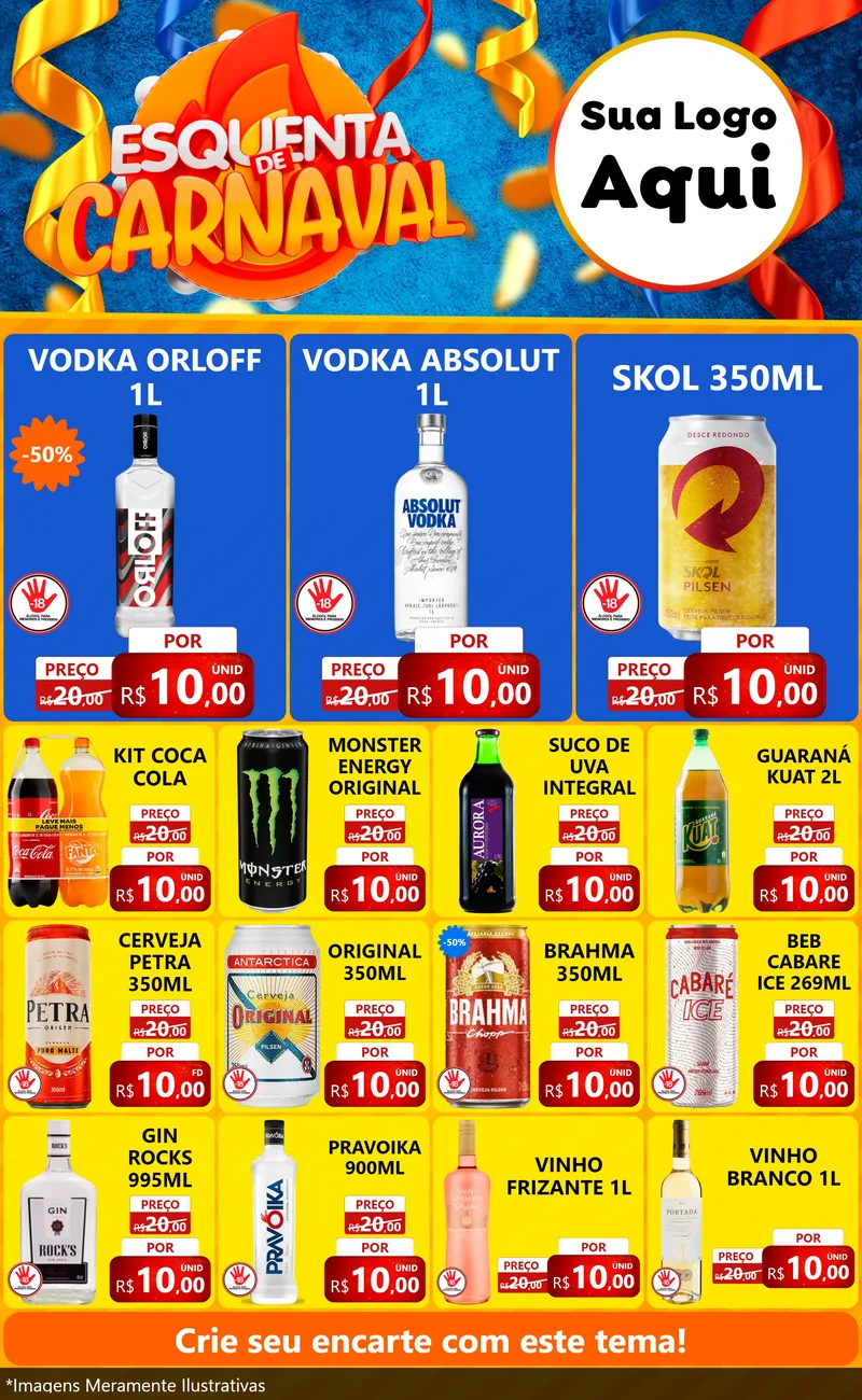 Modelo de Encarte para Encarte Grande com o tema Esquenta de Carnaval para Distribuidora de bebidas