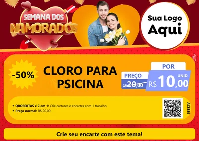 Modelo de Cartaz para Cartaz A4 Horizontal com o tema Semana dos Namorados para Produtos para Piscina