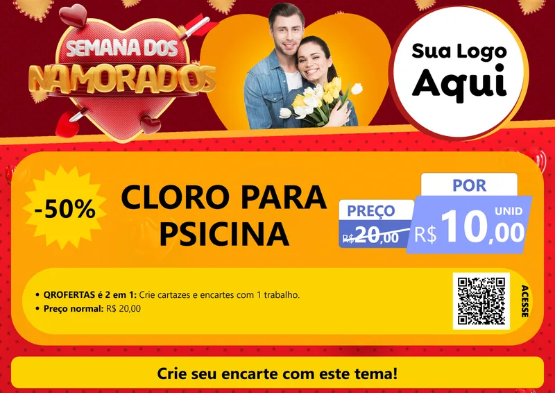 Modelo de Cartaz para Cartaz A4 Horizontal com o tema Semana dos Namorados para Produtos para Piscina