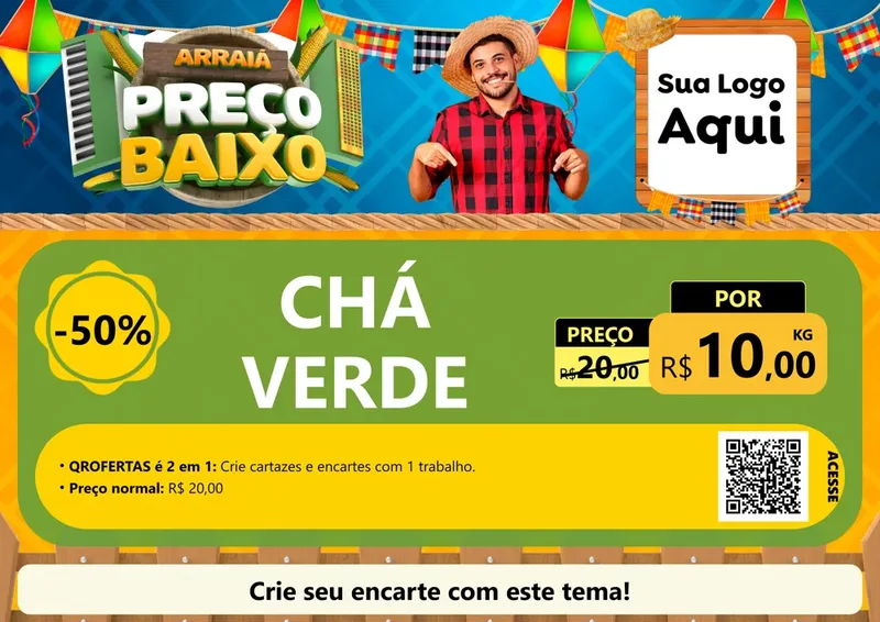 Modelo de Cartaz para Cartaz A4 Horizontal com o tema Arraiá de Preço Baixo - Junina para Produtos Naturais