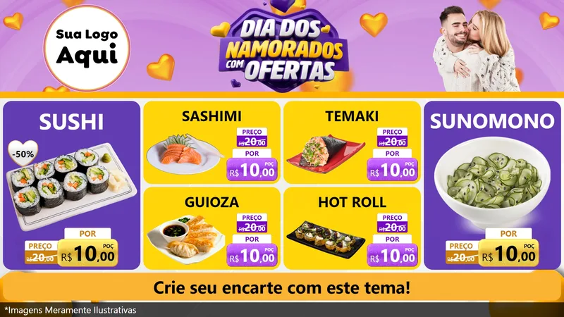 Modelo de TV para TV Horizontal com o tema Dia Dos Namorados Com Ofertas para Comida japonesa