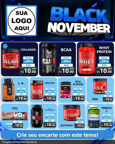 Modelo de Rede Social para Feed Instagram com o tema Black November para Suplementos alimentares