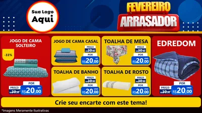 Modelo de TV para TV Horizontal com o tema Fevereiro Arrasador para Cama, Mesa e Banho