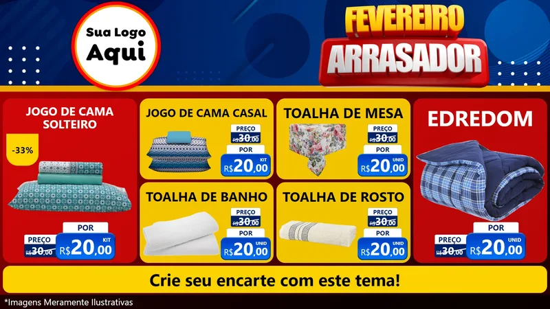 Modelo de TV para TV Horizontal com o tema Fevereiro Arrasador para Cama, Mesa e Banho