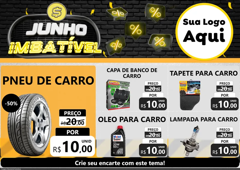 Modelo de Encarte para Encarte A4 Horizontal com o tema Junho Imbatível para Auto peças