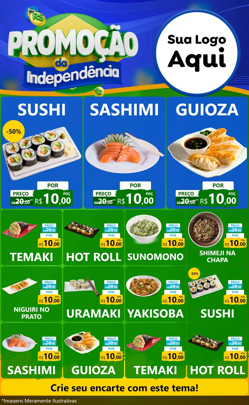 Modelo de Encarte para Encarte Grande com o tema Promoção da Independência para Comida japonesa