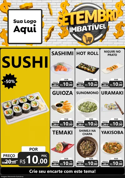 Modelo de Encarte para Encarte A4 Vertical com o tema Setembro Imbatível para Comida japonesa