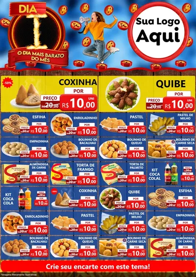 Modelo de Encarte para Encarte A4 Vertical com o tema Dia I - O Dia Mais Barato Do Mês para Salgadaria
