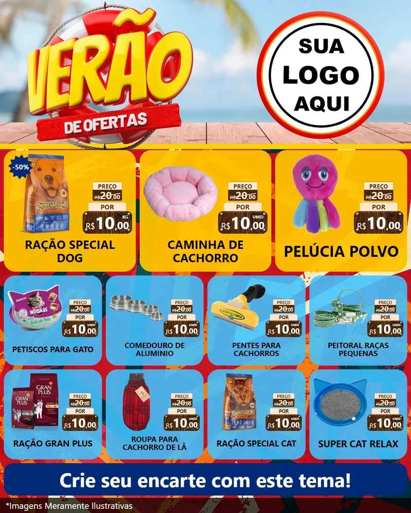 Modelo de Rede Social para Feed Instagram com o tema Verão de Ofertas para Pet Shop