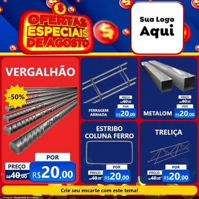 Modelo de Rede Social para Feed Facebook com o tema Ofertas Especiais de Agosto para Ferragens