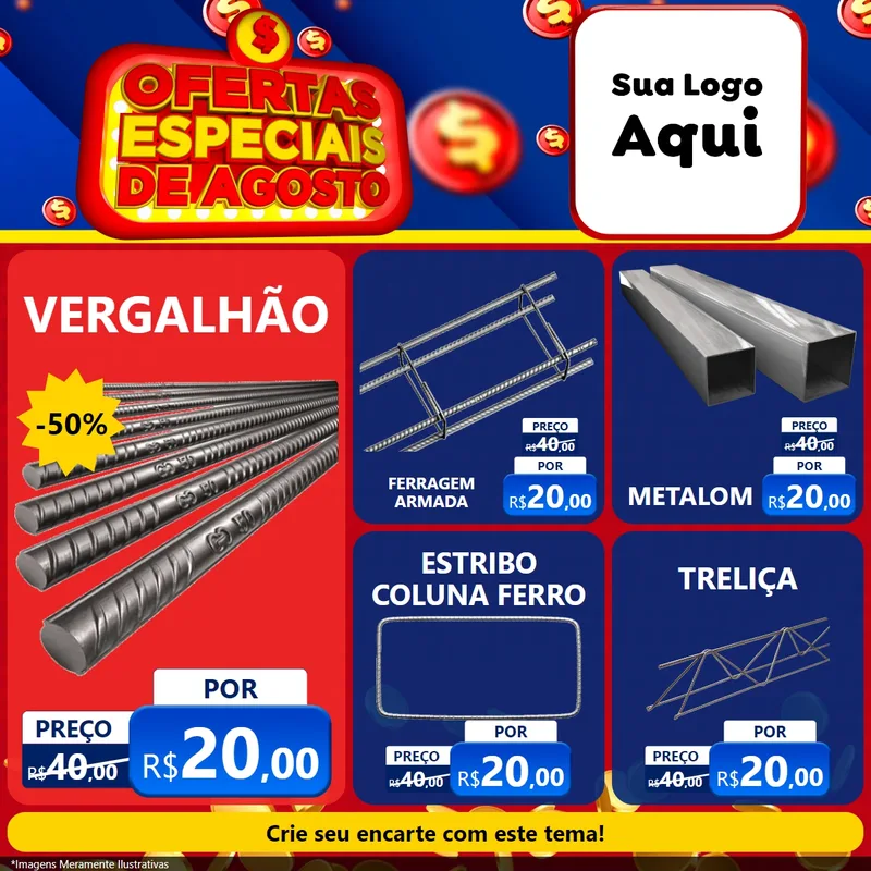 Modelo de Rede Social para Feed Facebook com o tema Ofertas Especiais de Agosto para Ferragens