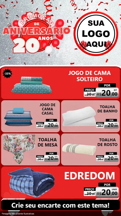 Modelo de TV para TV Vertical com o tema Promoção de Aniversário - 20 Anos para Cama, Mesa e Banho