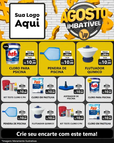Modelo de Rede Social para Feed Instagram com o tema Agosto imbatível para Produtos para Piscina