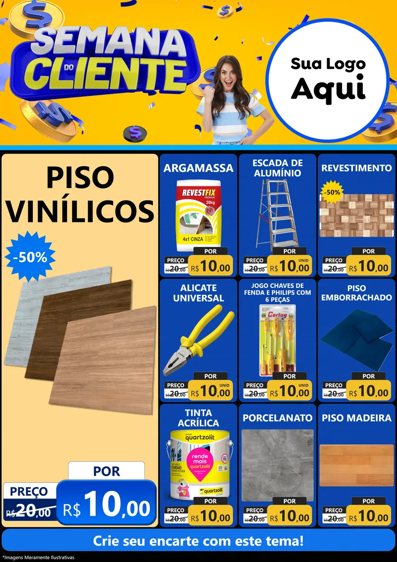 Modelo de Encarte para Encarte A4 Vertical com o tema Semana do Cliente para Material para Construção