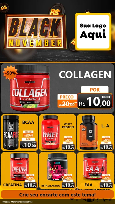 Modelo de Rede Social para Stories com o tema Black November para Suplementos alimentares