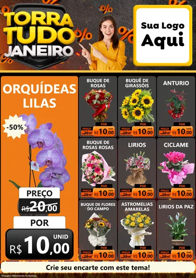 Modelo de Encarte para Encarte A4 Vertical com o tema Torra Tudo Janeiro para Floricultura e jardim