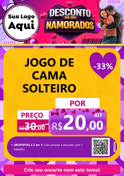 Modelo de Cartaz para Cartaz A4 Vertical com o tema Desconto Dia dos Namorados para Cama, Mesa e Banho