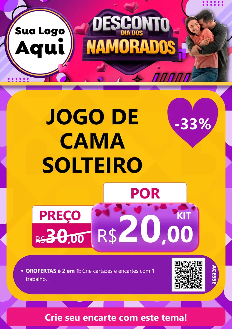 Modelo de Cartaz para Cartaz A4 Vertical com o tema Desconto Dia dos Namorados para Cama, Mesa e Banho