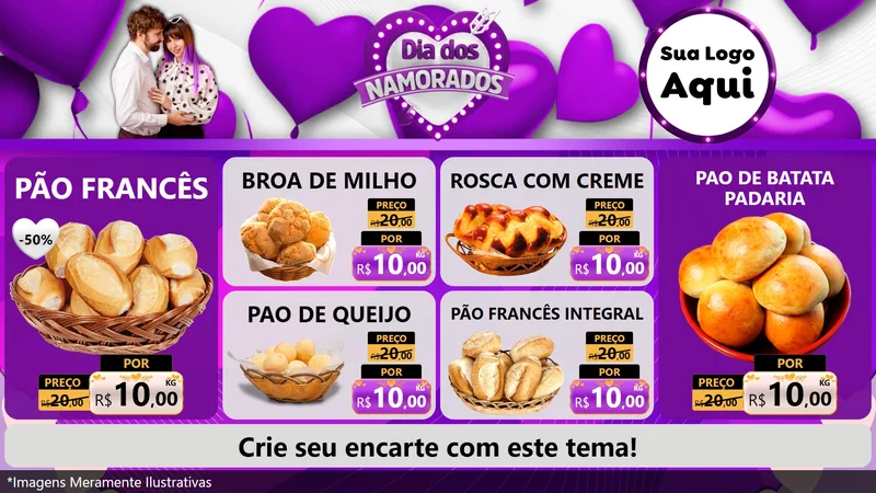 Modelo de TV para TV Horizontal com o tema Dia dos Namorados para Padaria