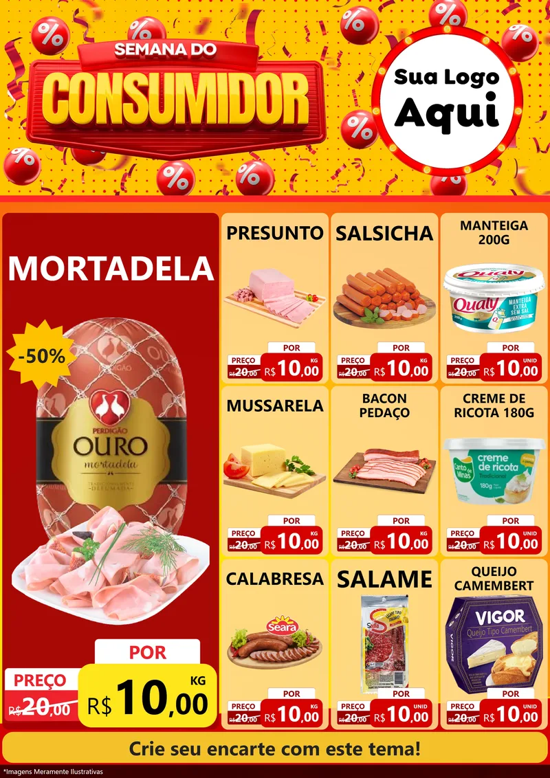 Modelo de Encarte para Encarte A4 Vertical com o tema Semana do Consumidor para Frios e Laticínios