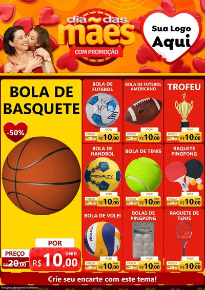 Modelo de Encarte para Encarte A4 Vertical com o tema Dia das Mães com Promoção para Artigos Esportivos