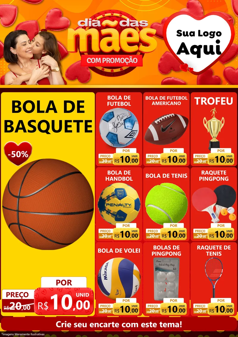 Modelo de Encarte para Encarte A4 Vertical com o tema Dia das Mães com Promoção para Artigos Esportivos