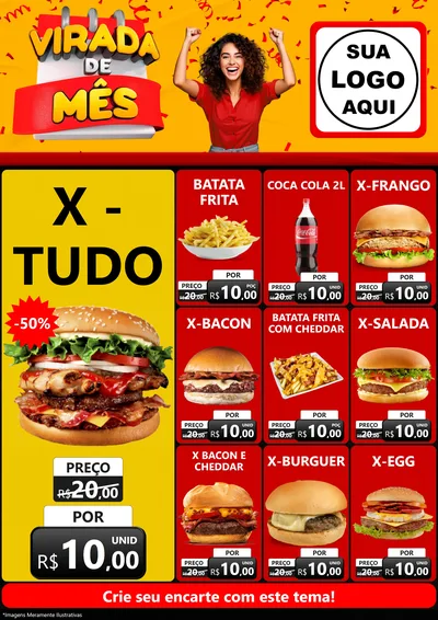 Modelo de Encarte para Encarte A4 Vertical com o tema Virada de Mês para Hamburgueria