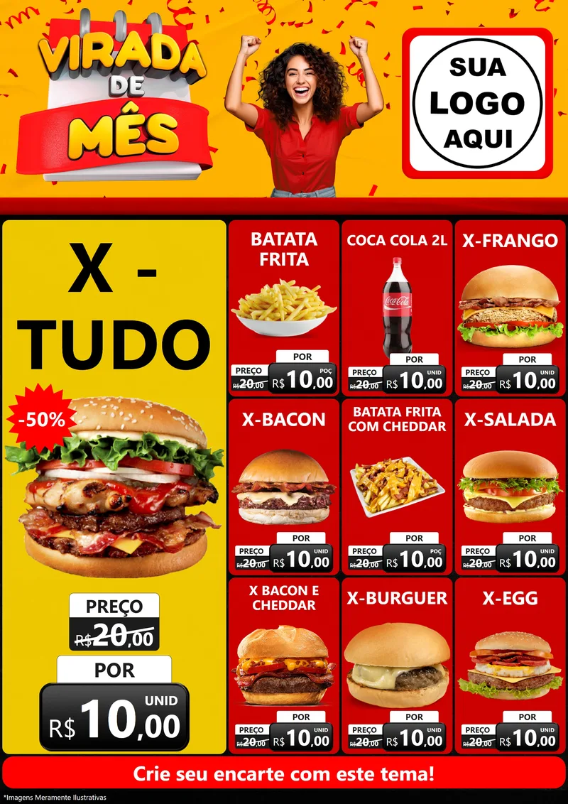 Modelo de Encarte para Encarte A4 Vertical com o tema Virada de Mês para Hamburgueria