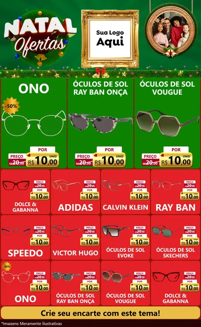 Modelo de Encarte para Encarte Grande com o tema Natal de Ofertas para Óticas