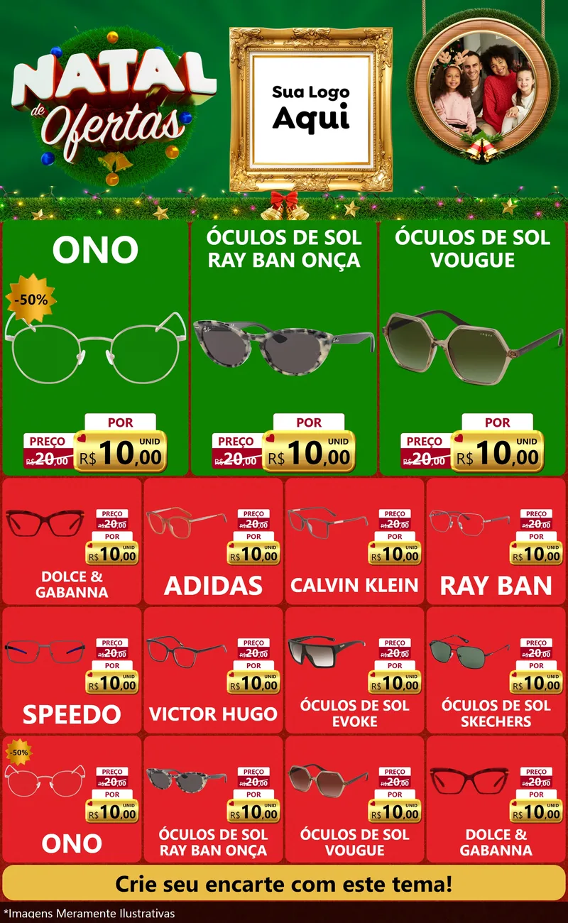 Modelo de Encarte para Encarte Grande com o tema Natal de Ofertas para Óticas