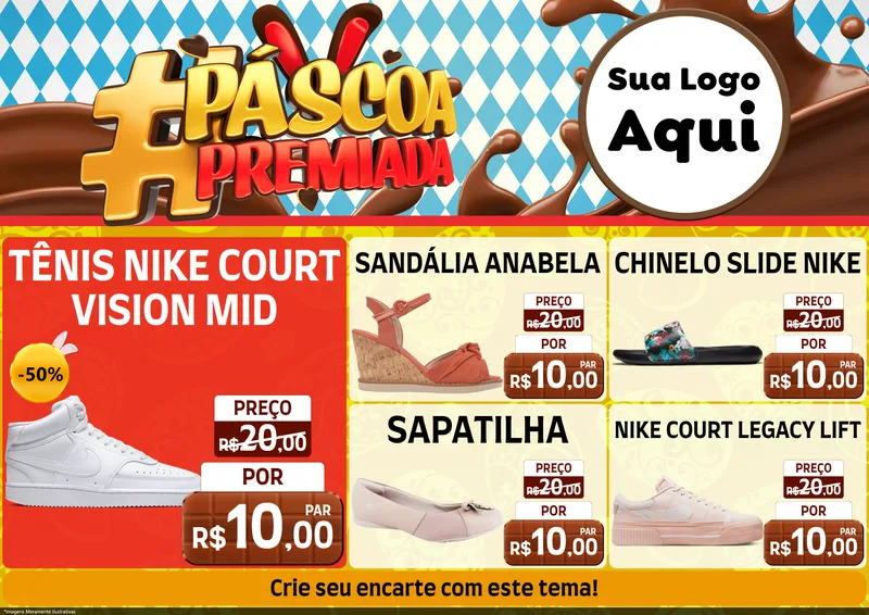 Modelo de Encarte para Encarte A4 Horizontal com o tema Páscoa Premiada para Calçados