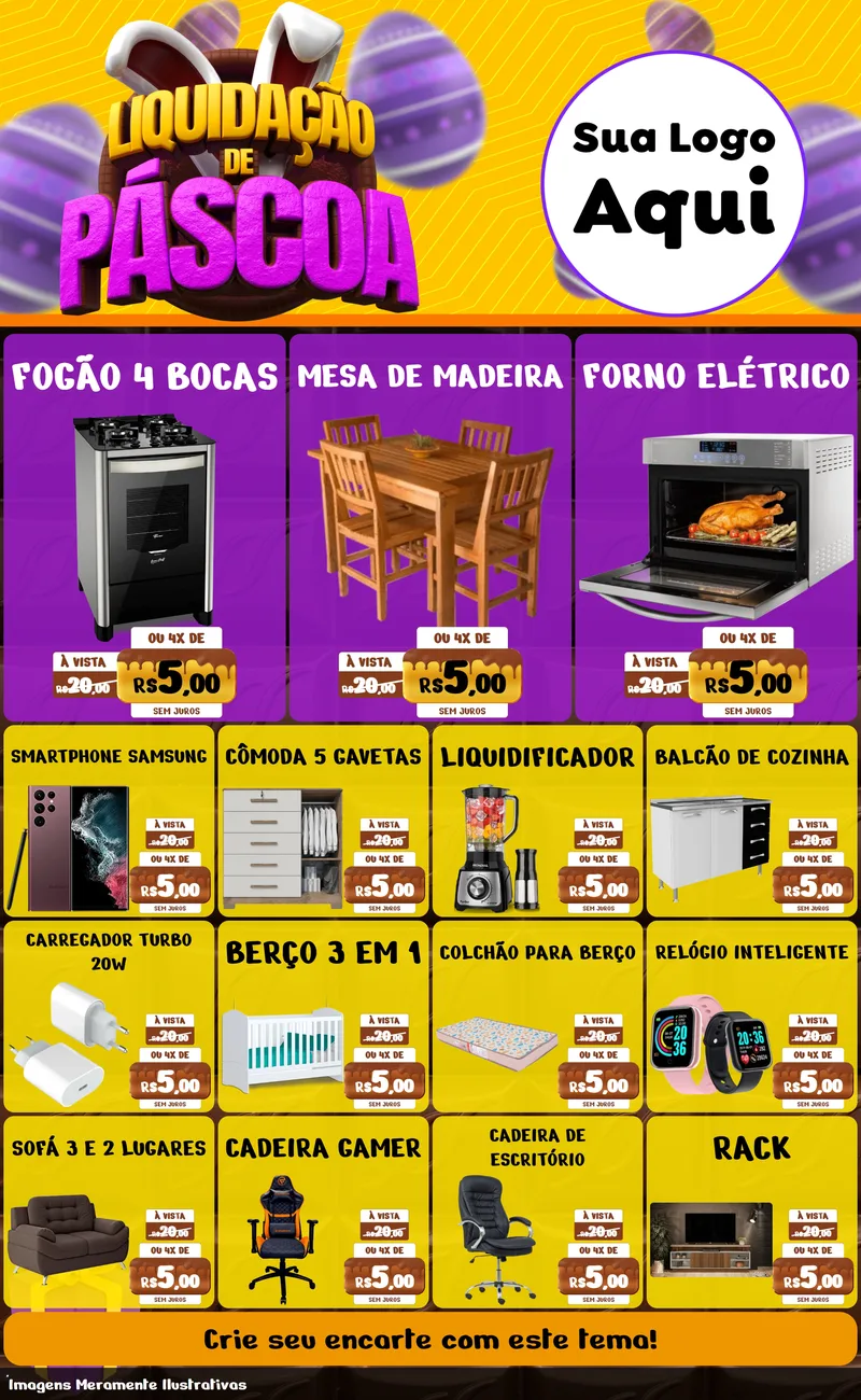 Modelo de Encarte para Encarte Grande com o tema Liquidação de Páscoa para Móveis e Eletro