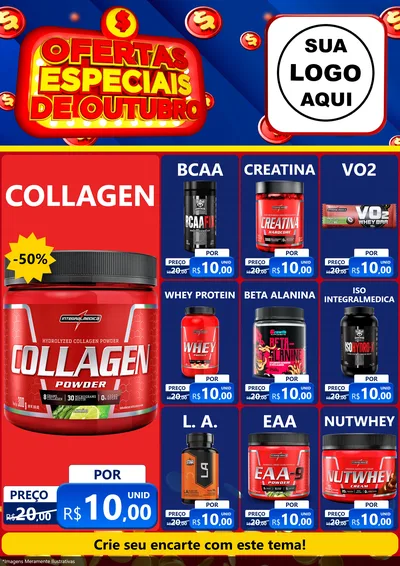 Modelo de Encarte para Encarte A4 Vertical com o tema Ofertas Especiais de Outubro para Suplementos alimentares