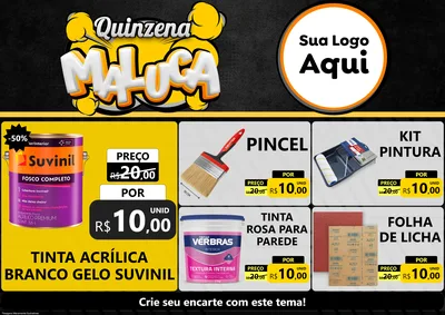 Modelo de Encarte para Encarte A4 Horizontal com o tema Quinzena Maluca para Tintas e Ferramentas