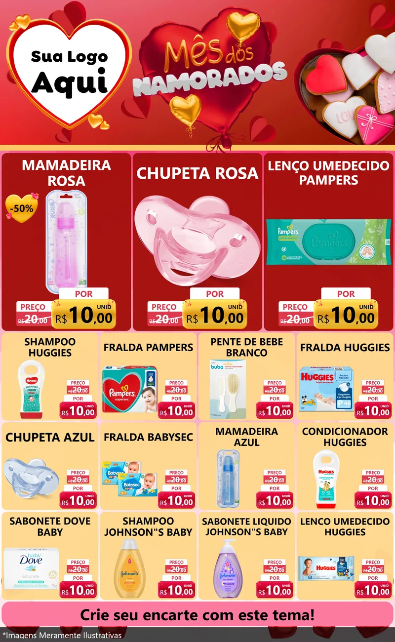 Modelo de Encarte para Encarte Grande com o tema Mês dos Namorados para Bebês