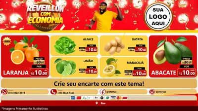 Modelo de TV para TV Horizontal com o tema Réveillon com Economia para Hortifrúti
