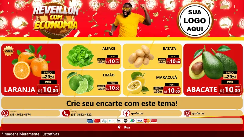 Modelo de TV para TV Horizontal com o tema Réveillon com Economia para Hortifrúti
