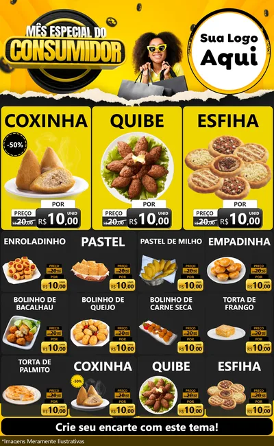 Modelo de Encarte para Encarte Grande com o tema Mês Especial do Consumidor para Salgadaria